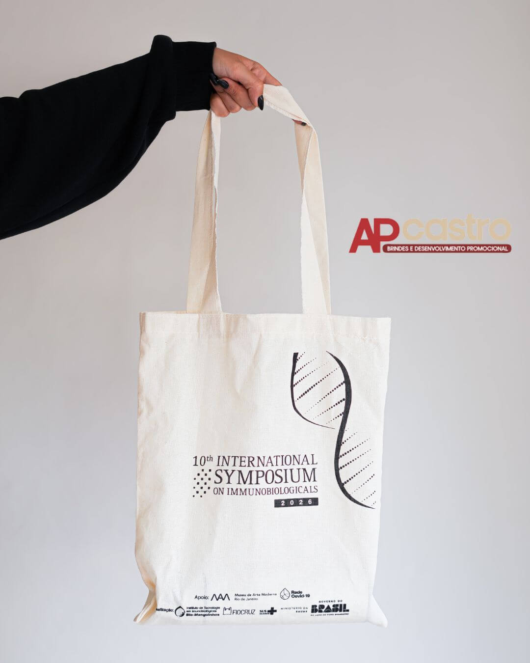 Ecobag de algodão personalizada com arte de evento corporativo